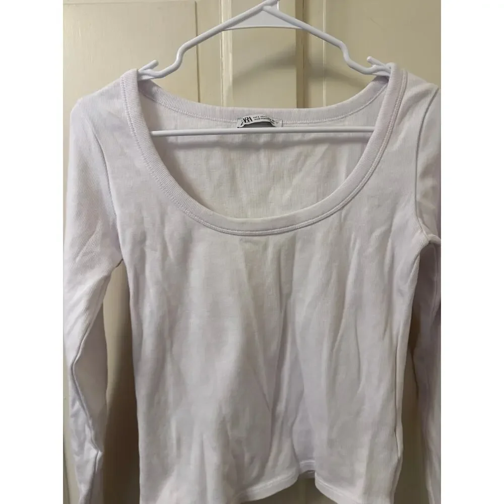 ZARA White Long Sleeve T-Shirt Top - size large 4424/811